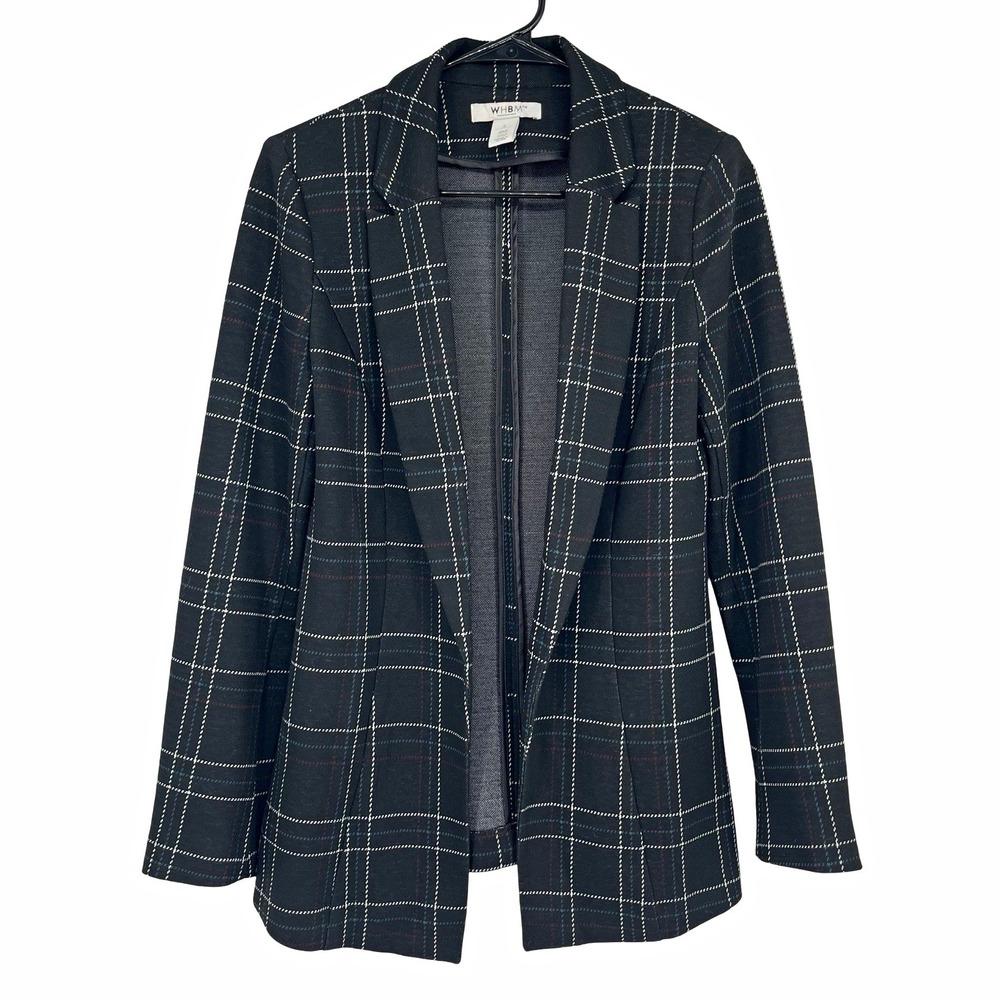 WHBM White House Black Market Women's Size 2 Black Plaid Long Blazer Jacket